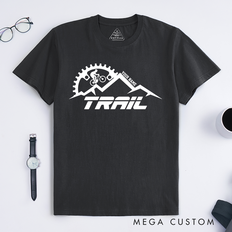 Personalized Trail Cycling T-Shirt with Mountains Gear Cyclist Graphics for Outdoor Adventures Riding Cycling Biking Enthusiasts