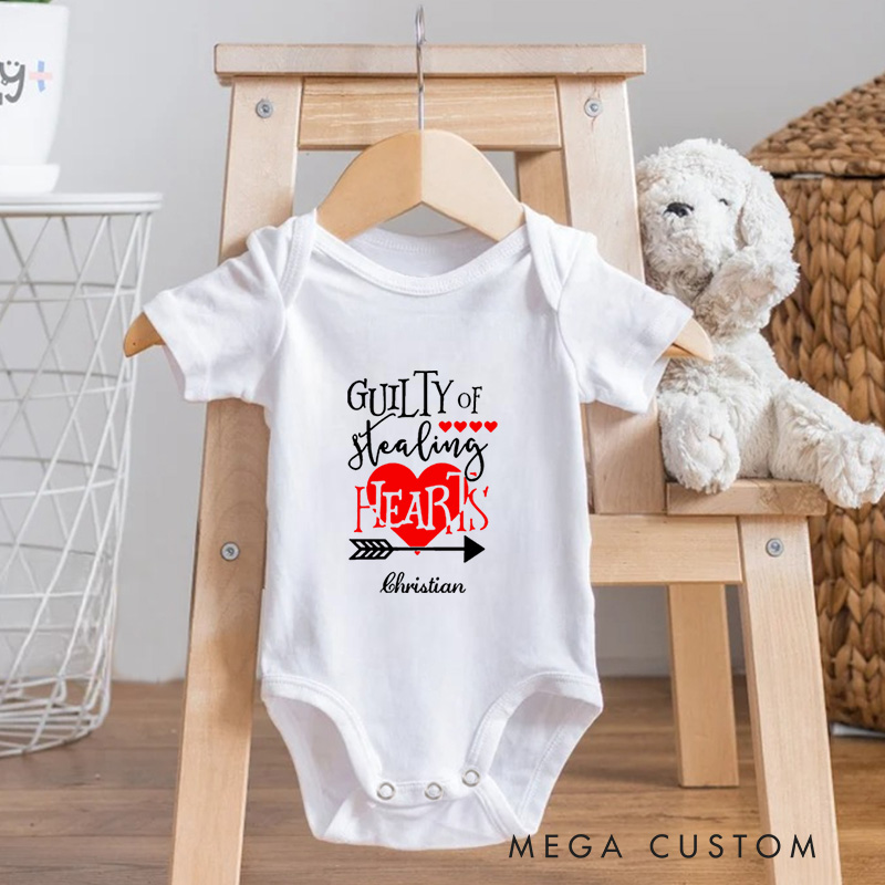 Personalized Guilty of Stealing Hearts Sweet and Cute Valentine Baby Onesie
