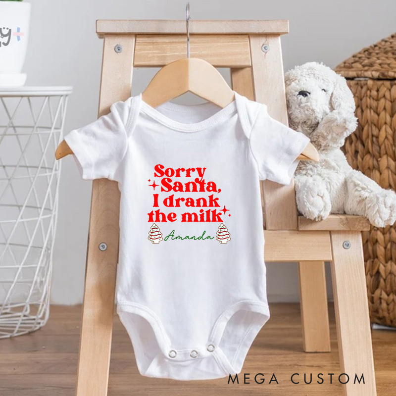 Personalized Sorry Santa I Drank the Milk Funny and Festive Christmas Baby Onesie