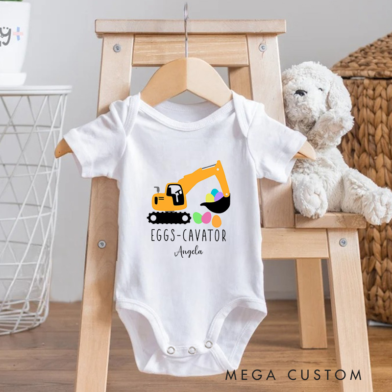 Personalized Eggs Cavator Cute Construction and Easter Themed Design for Kids Baby Onesie