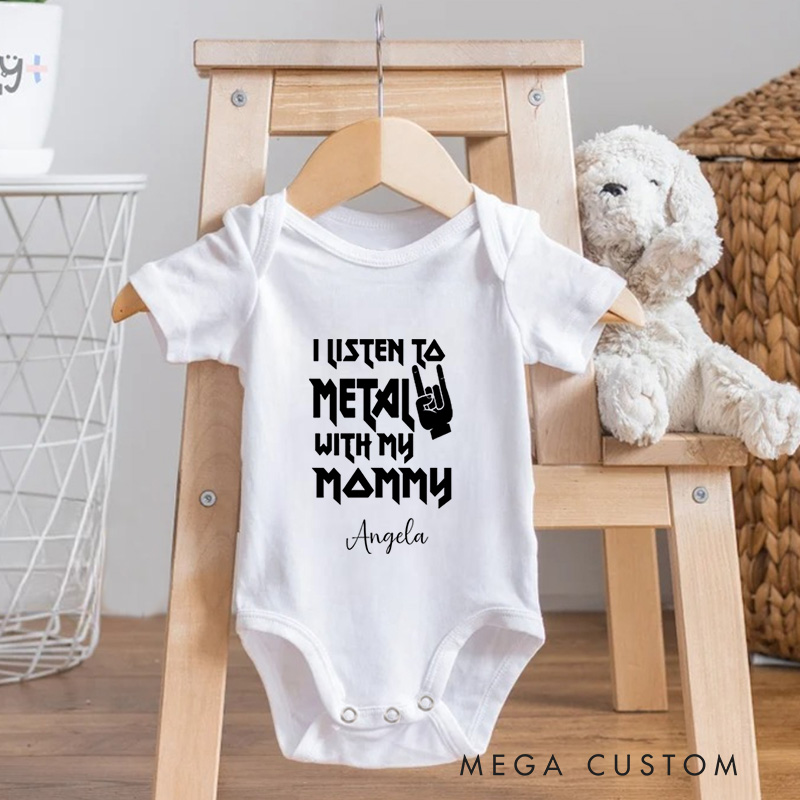 Personalized I Listen to Metal with My Mommy Fun and Edgy Music Baby Onesie