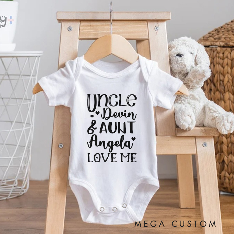 Personalized Uncle And Aunt Love Me Baby Onesie New Baby Girl Boy Gift