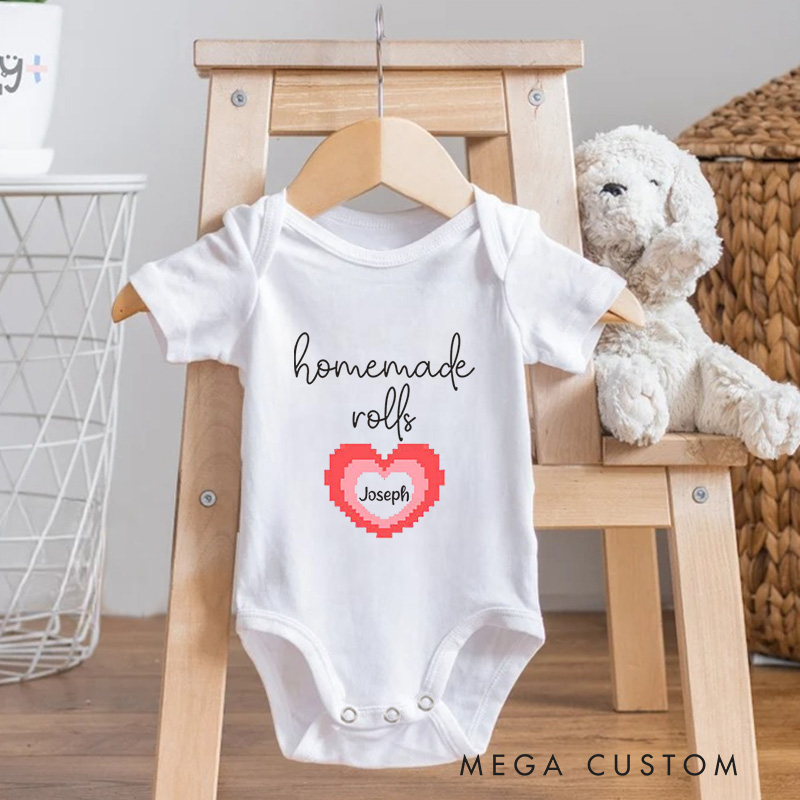 Personalized Pixel Red Heart Love Sweet and Retro Gaming Baby Onesie