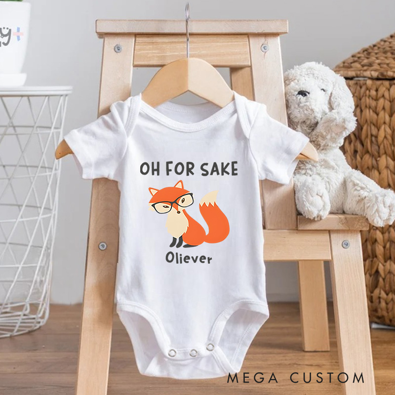 Personalized Oh for Sake Cute Fox Baby Onesie Funny Baby Gift