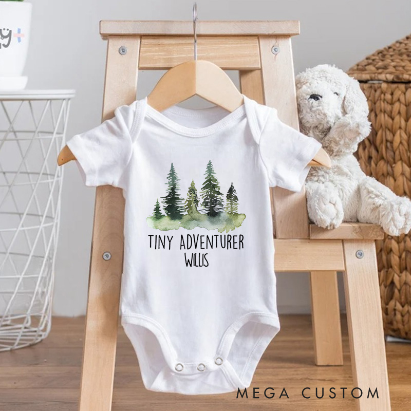 Personalized Tiny Adventurer Forest Scene Baby Onesie Baby Shower Gift