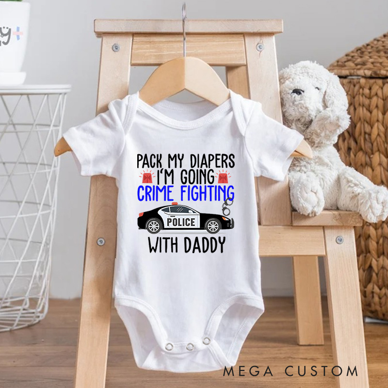 Personalized Pack My Diapers Im Going Crime Fighting with Family Baby Onesie Funny Baby Gift