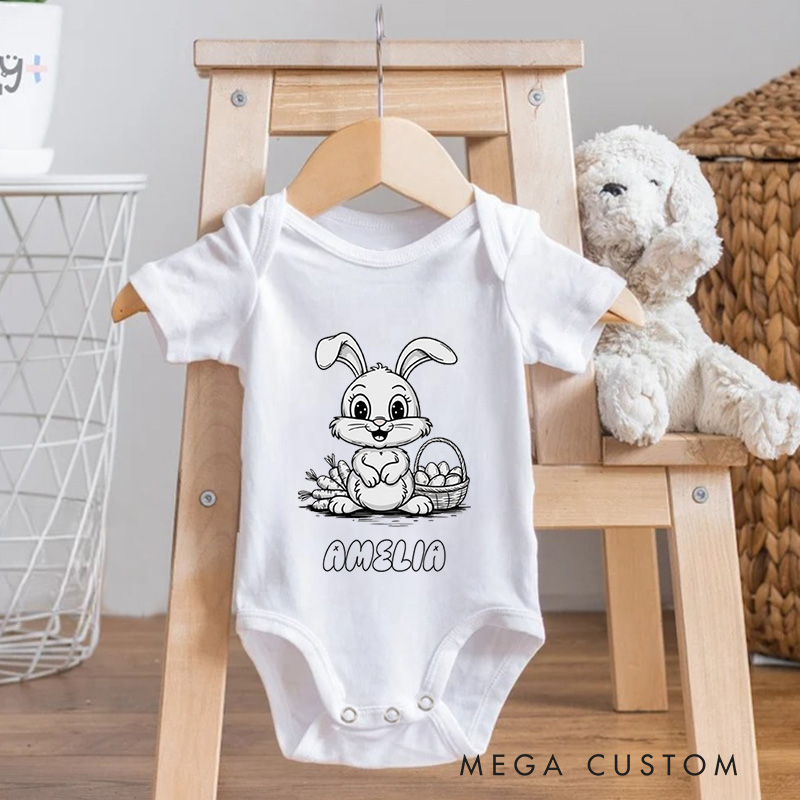 Personalized Easter Adorable Bunny and Easter Eggs for Kids Gift Baby Onesie