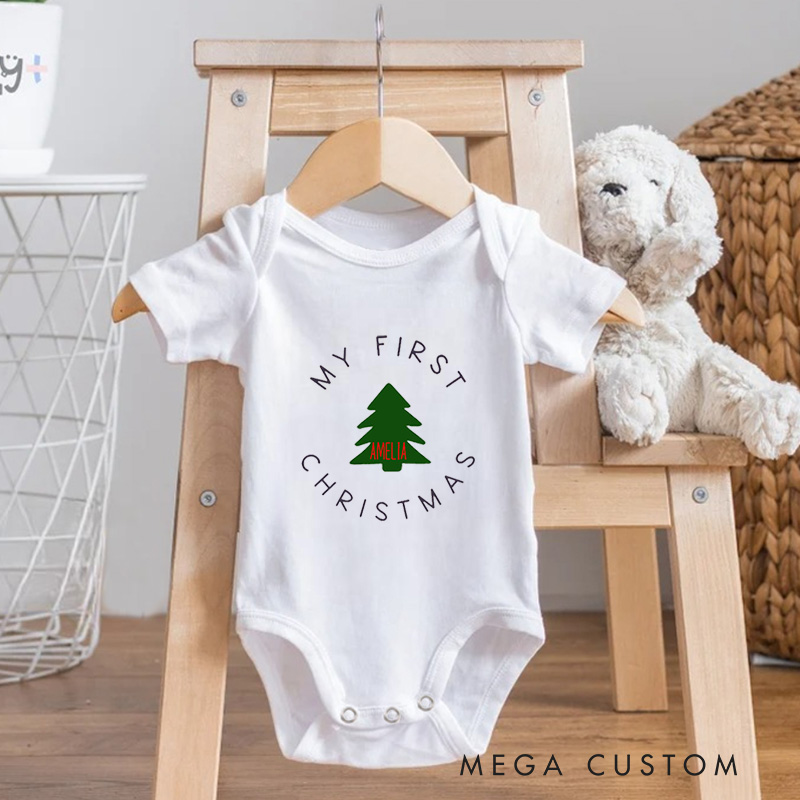 Personalized My First Christmas Elegant and Minimalist Baby’s First Holiday Baby Onesie