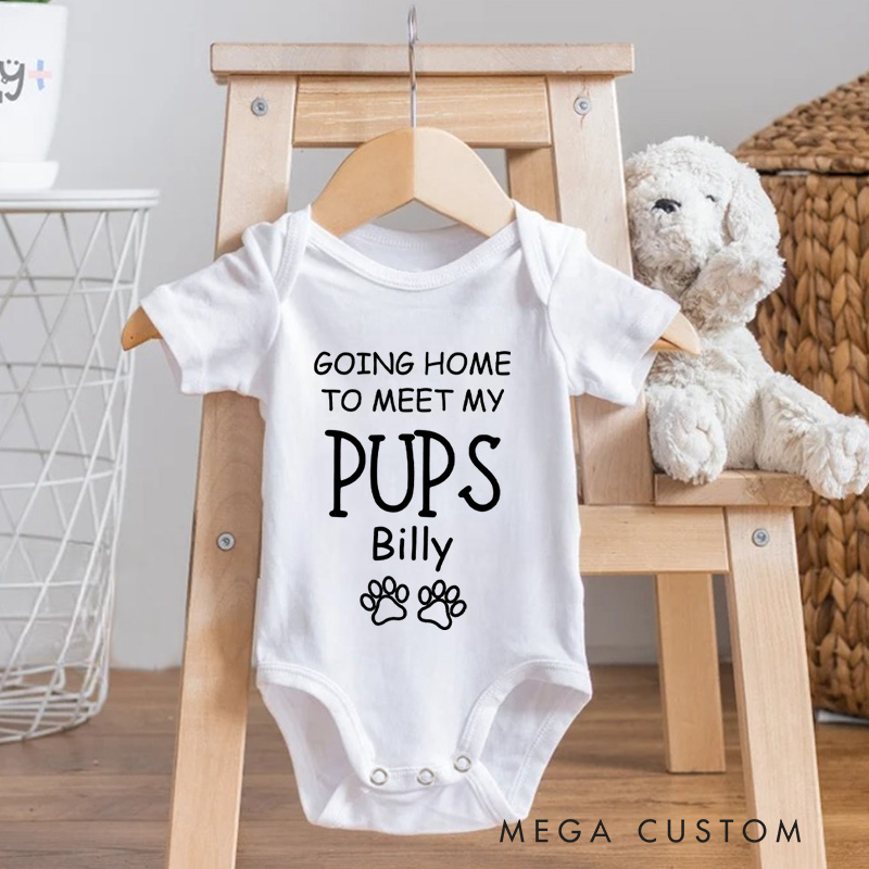 Personalized Going Home to Meet My Pups Paw Print Baby Onesie Pet Lover Gift
