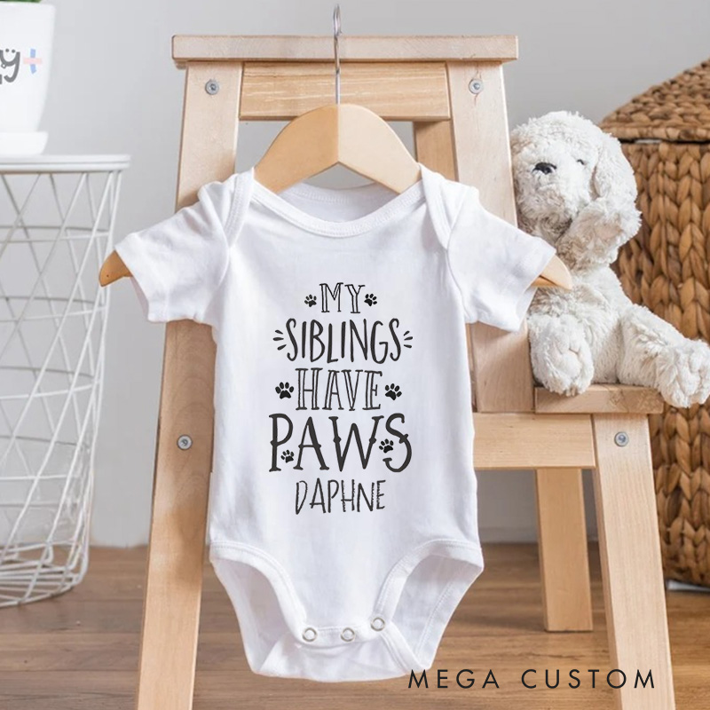 Personalized My Siblings Have Paws Baby Onesie Baby Gift