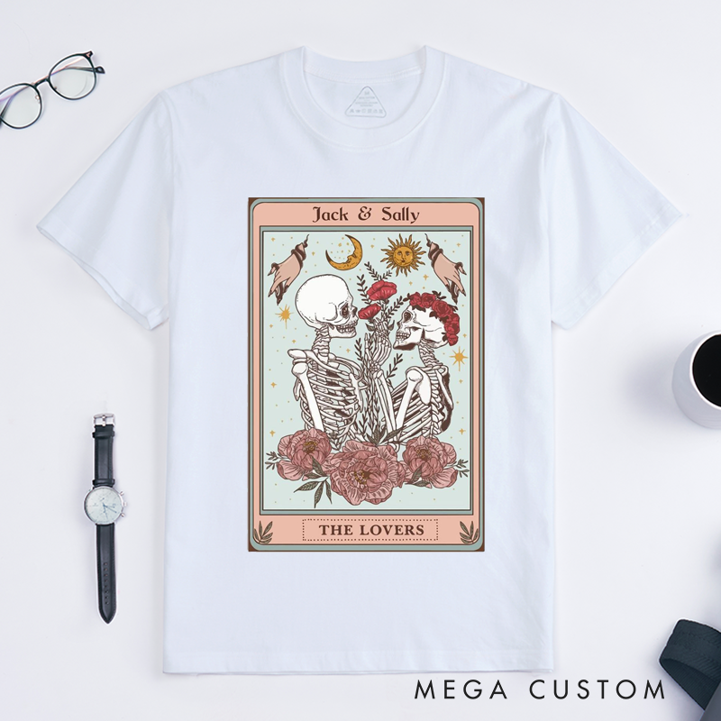 Personalized Tarot Lovers Classic T-Shirts  The Lovers  Skeleton Tarot Card  T-shirts Gift for Lover
