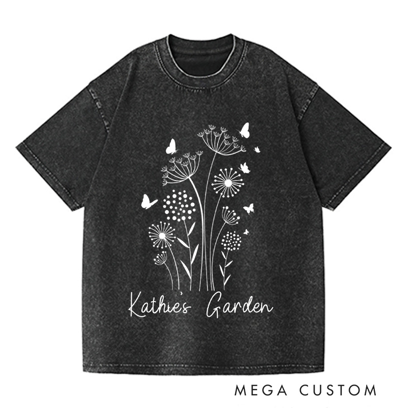 Personalized Wild Flowers Washed T-Shirts Garden Shirt Floral Shirt Botanical Shirt Nature Lover Tee Gift For Garden Lovers