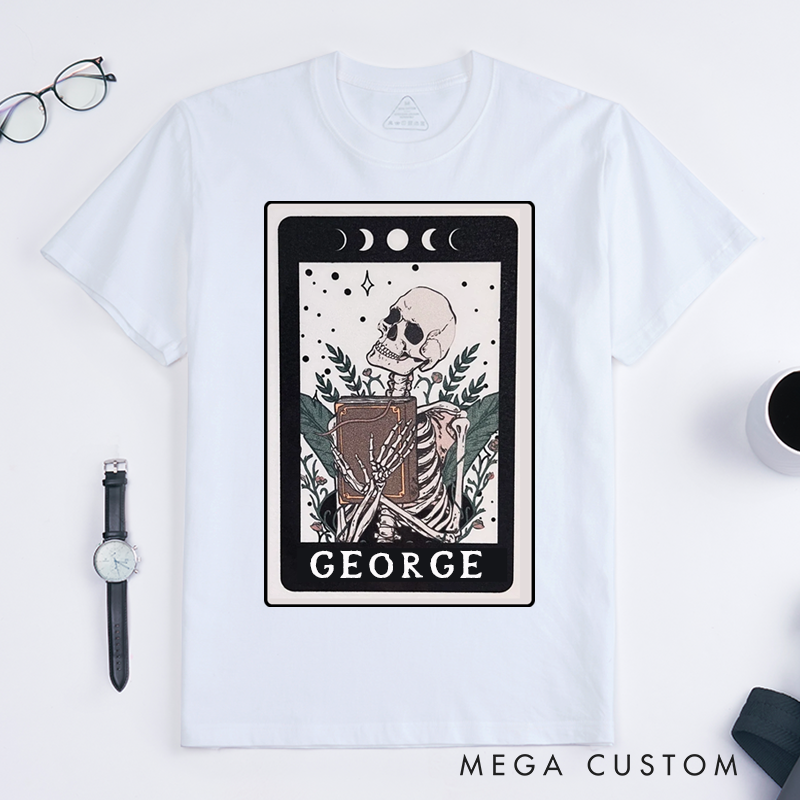 Personalized Tarot Lovers Classic T-Shirts  The Reader Skeleton Black Tarot Card  T-shirts Gift for Reader 