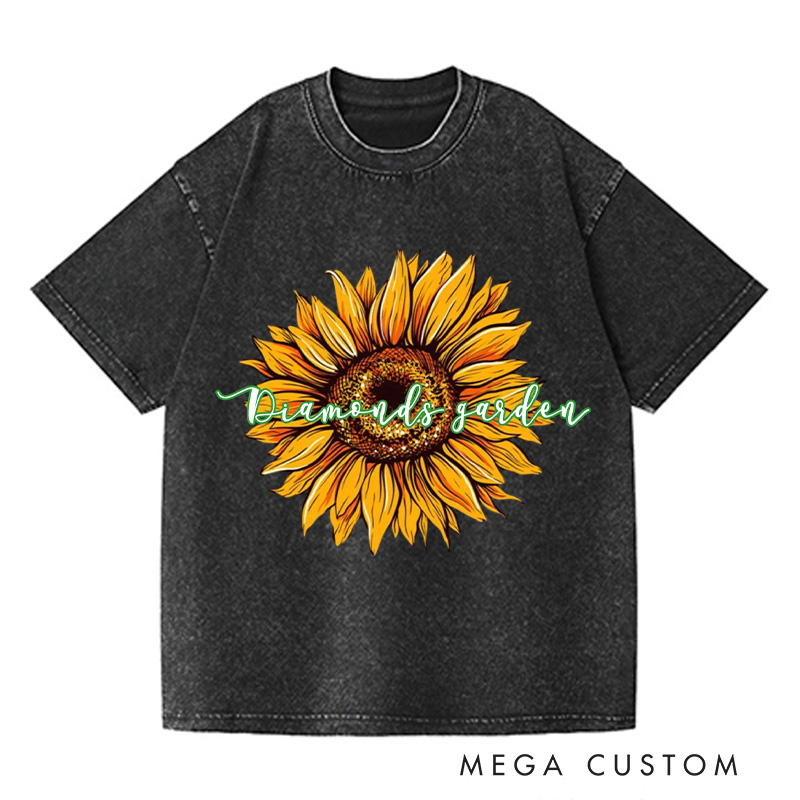 Personalized Sunflower Washed T-Shirts Flower Print Shirt Women Garden Shirt Funny Sunflower Shirt Floral Shirt Plant Sunflower Shirt