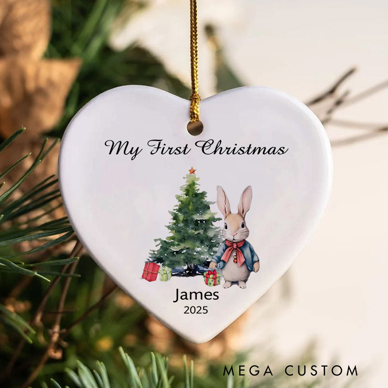 Personalized My First Christmas Bunny and Tree Illustration Baby Christmas Ornament New Baby Gift