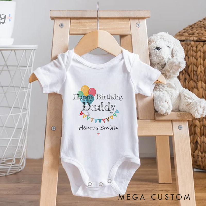 Personalized Happy Birthday Daddy Colorful Balloons and Banner Celebration Baby Onesie  
