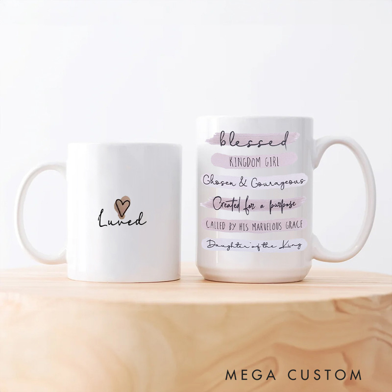 Personalized Daughter of the King Ceramic Mug with Custom Name Scripture Word Printed Mugs Christian Gifts Religious Gifts for Women and Girls