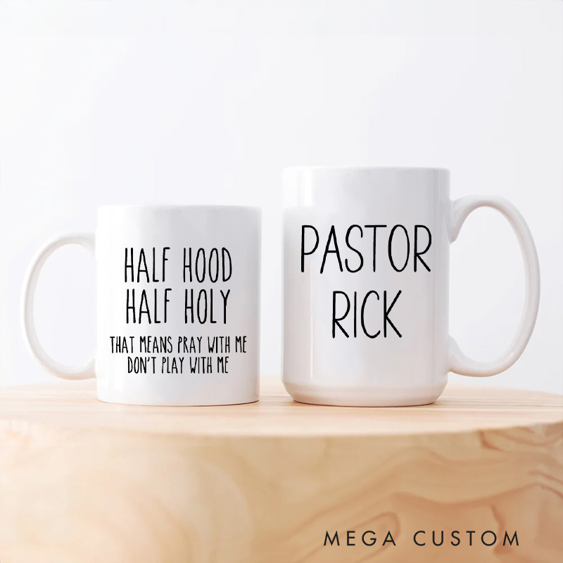 Personalized Half Hood Half Holy Ceramic Mug with Name Custom Coffee Cup Scripture Mug Bible Verse Mug Jesus Gift Funny Christian Gift Religious Gift 