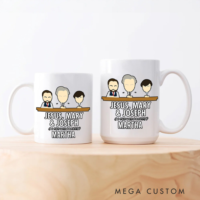 Personalized Jesus Mary Joseph & the Wee Donkey Ceramic Mug with Name Custom Coffee Cup Jesu Coffee Mug Jesus Gift Funny Christian Gift Religious Gift