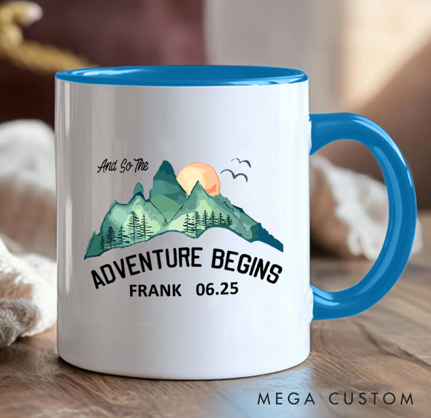 Personalized And So the Adventure Begins Mug Hiking Mountain Travel Mug Gift for Outdoors Lovers