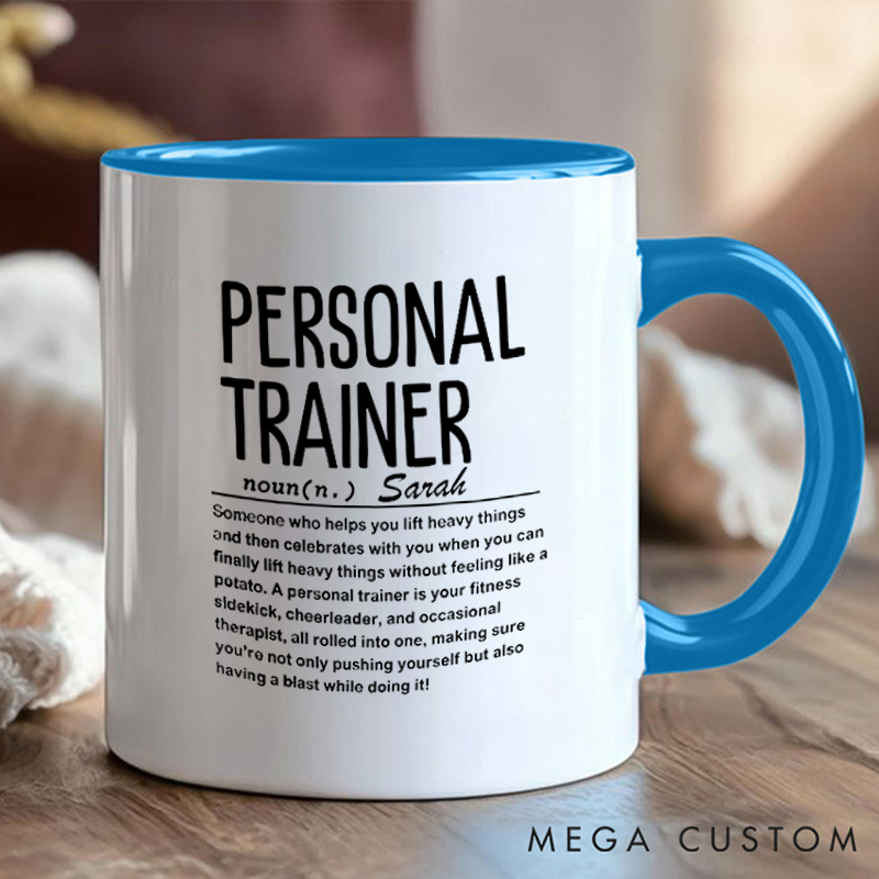 Personalized Trainer Definition Mug with Custom Name Gift Motivational Coffee Cup for Fitness Enthusiasts Bodybuilders and Gym Lovers