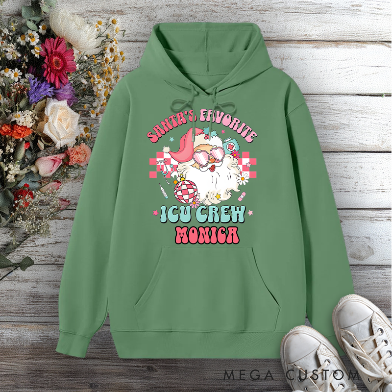 Personalized Hoodies for Nurse Santa's Favorite ICU Crew Design Hoodies International Nurse Day Gift