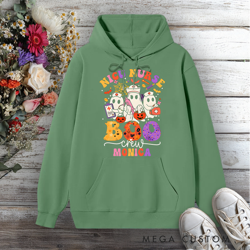 Personalized Hoodies for Nurse NICU Nurse Boo Crew Design Hoodies International Nurse Day Gift