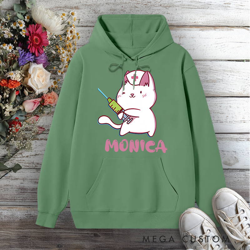 Personalized Hoodies for Nurse Cat Cute and Caring Design Hoodies International Nurse Day Gift