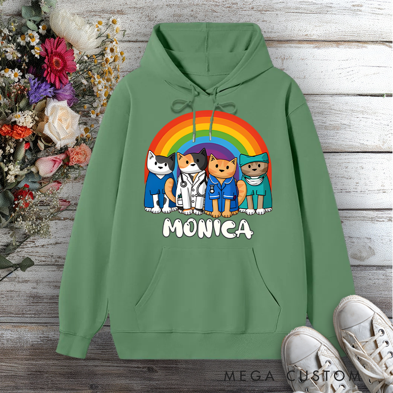 Personalized Hoodies for Nurse Medical Cats Under the Rainbow Description Design Hoodies International Nurse Day Gift