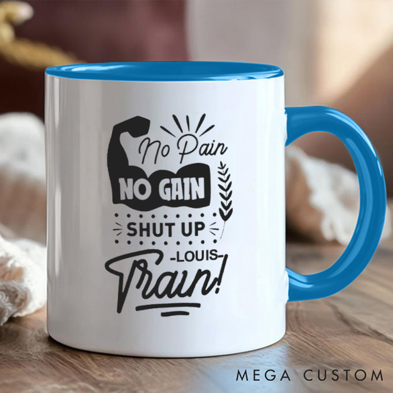 Personalized No Pain No Gain Coffee Mug with Motivation Gift Motivational Coffee Cup for Fitness Enthusiasts Bodybuilders and Gym Lovers