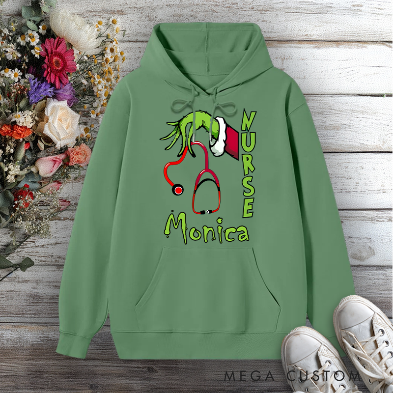 Personalized Hoodies for Nurse Grinch Nurse Holiday Care Design Hoodies International Nurse Day Gift