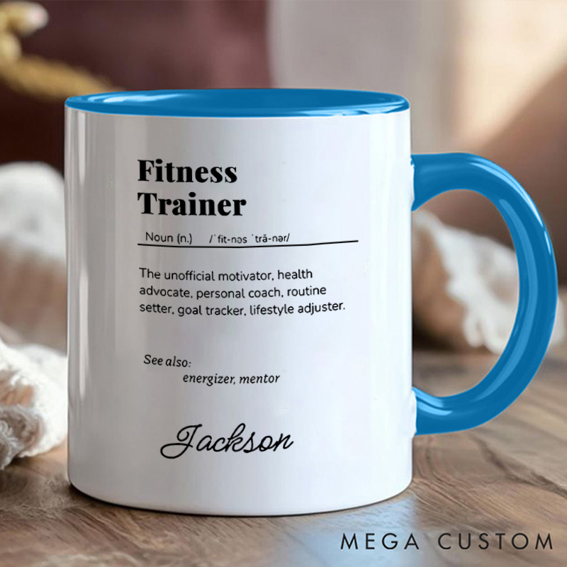 Personalized Fitness Trainer Definition Coffee Mug with Coach Gift Motivational Coffee Cup for Fitness Enthusiasts Bodybuilders and Gym Lovers