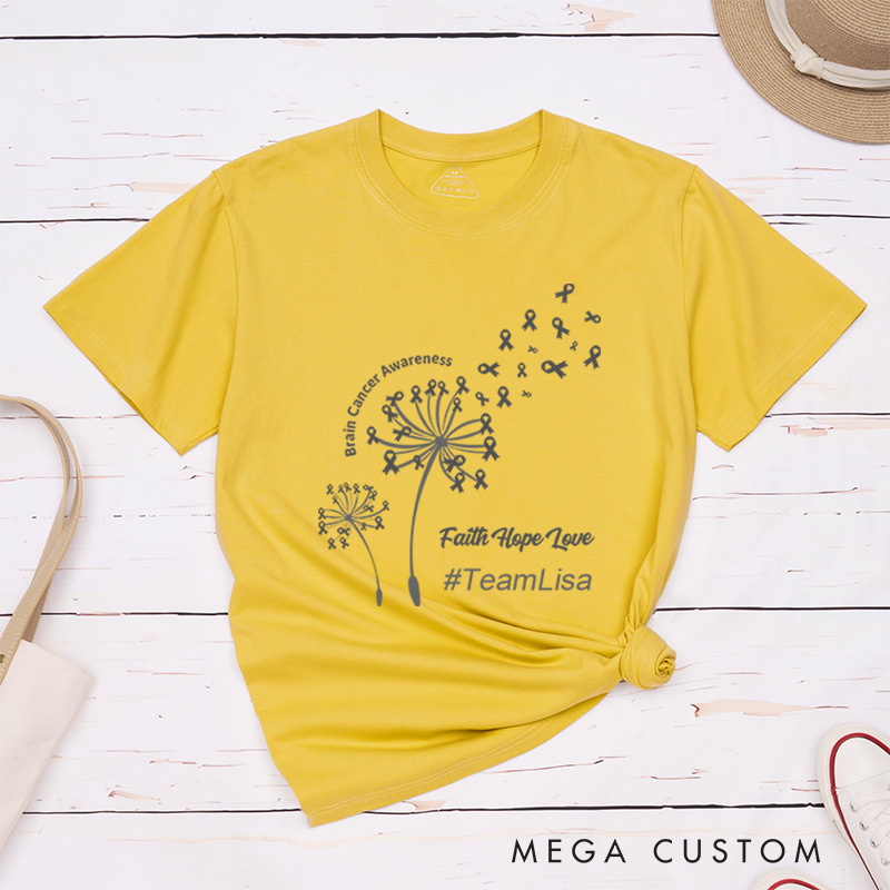 Personalized Brain Cancer Awareness Faith Hope Love Cancer Support T-Shirt