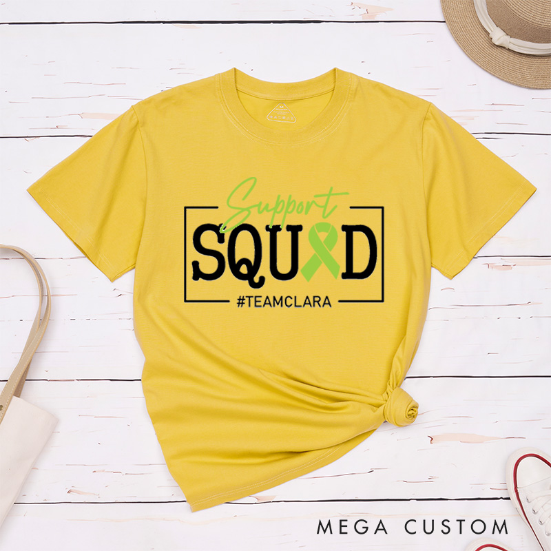 Personalized Lymphoma Cancer Awareness Lime Green Family Support Squad T-Shirt