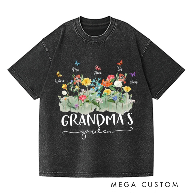 Personalized Grandma's Garden Washed T-Shirts Gardening Shirt Custom Mom Shirt Mother's Day Gift