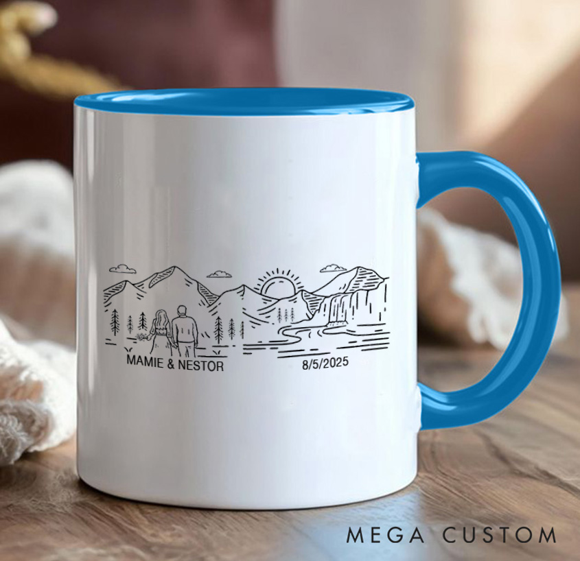 Personalized Mountain Couples Mug Adventurers Camping Hiking Unique Favor Mug Gift for Outdoors Nature Lovers
