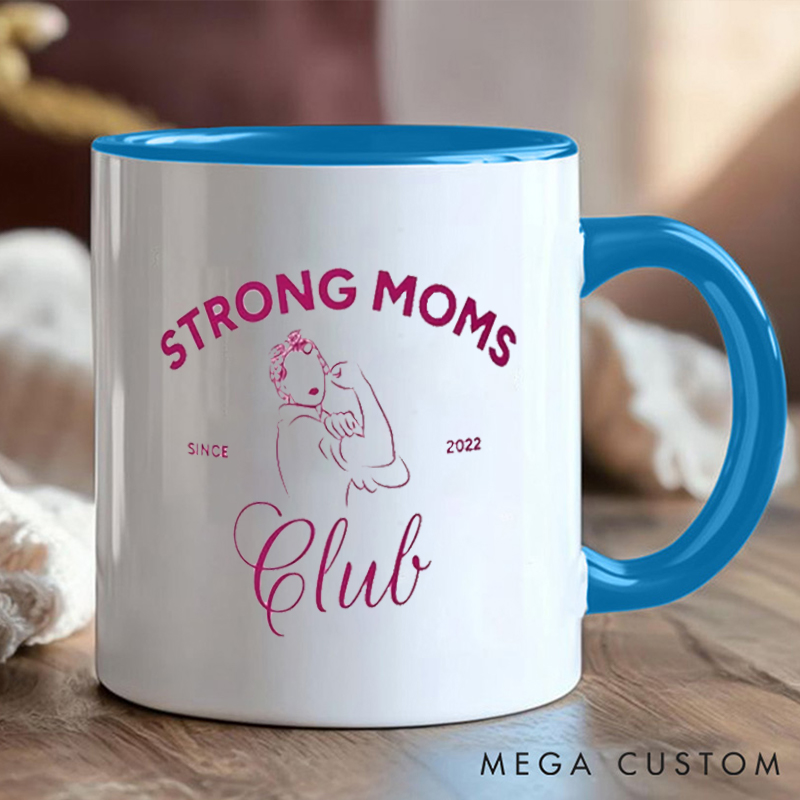 Personalized Strong Moms Club Mug with Celebrating Motherhood and Strength Gift Motivational Coffee Cup for Fitness Enthusiasts Bodybuilders and Gym Lovers