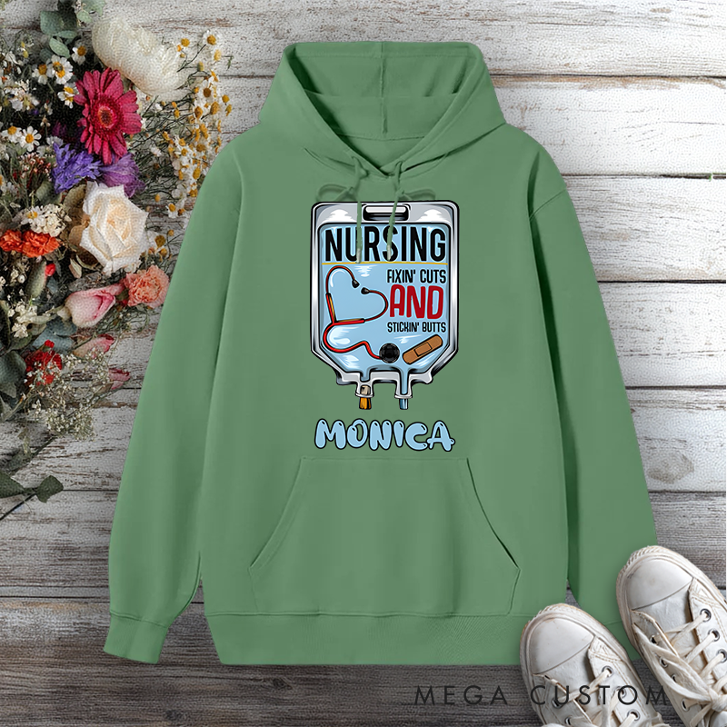 Personalized Hoodies for Nurse Nursing Fixin' Cuts and Stickin' Butts Design Hoodies International Nurse Day Gift