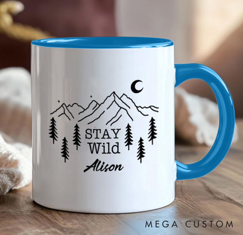 Personalized Stay Wild Mug Camping Mountain Hiking Mug Gift for Outdoors Nature Lovers