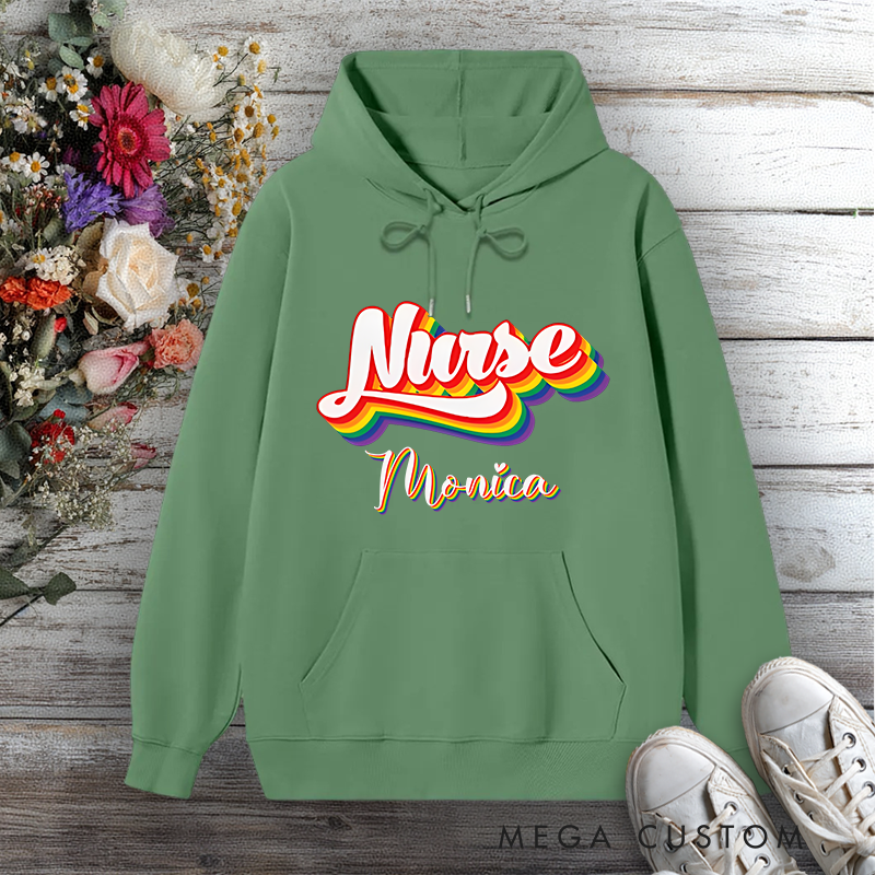 Personalized Hoodies for Nurse Rainbow Nurse Pride Design Hoodies International Nurse Day Gift