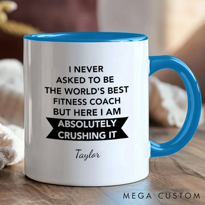 Personalized Worlds Best Fitness Coach Coffee Cup Mug with Motivational Quote Gift for Fitness Enthusiasts Bodybuilders and Gym Lovers