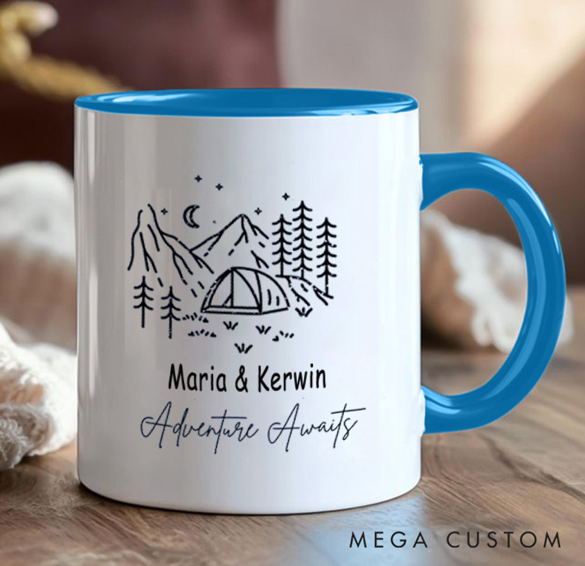 Personalized Couple Camping Mug Mountain Adventure Awaits Hiking Mug Gift for Travel Outdoors Lovers