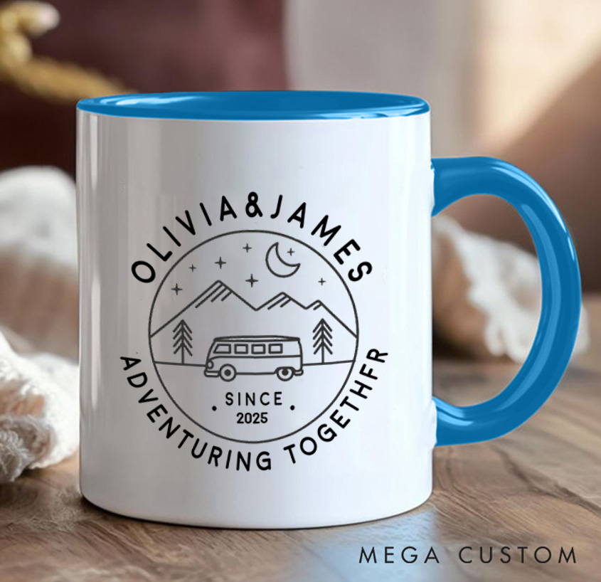 Personalized Twilight Mountain Adventuring Together Mug Hiking Camping Cup Gift for Travel Outdoors Lovers