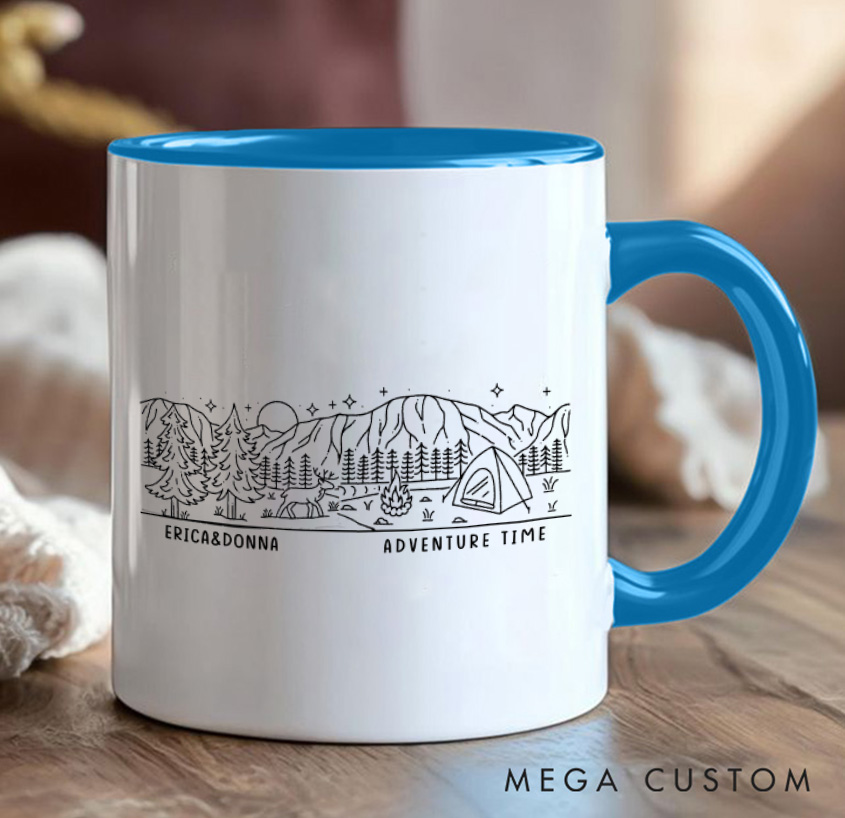 Personalized Waterfall Campsite Deer  Mug Adventuring Hiking Camping Cup Gift for Travel Outdoor Enthusiasts