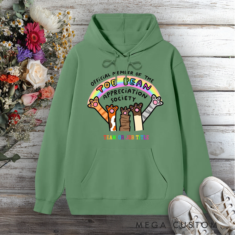 Personalized Hoodies for Animal Lovers Toe Bean Appreciation Society Team or Job Title Edition Gift for Office Worker