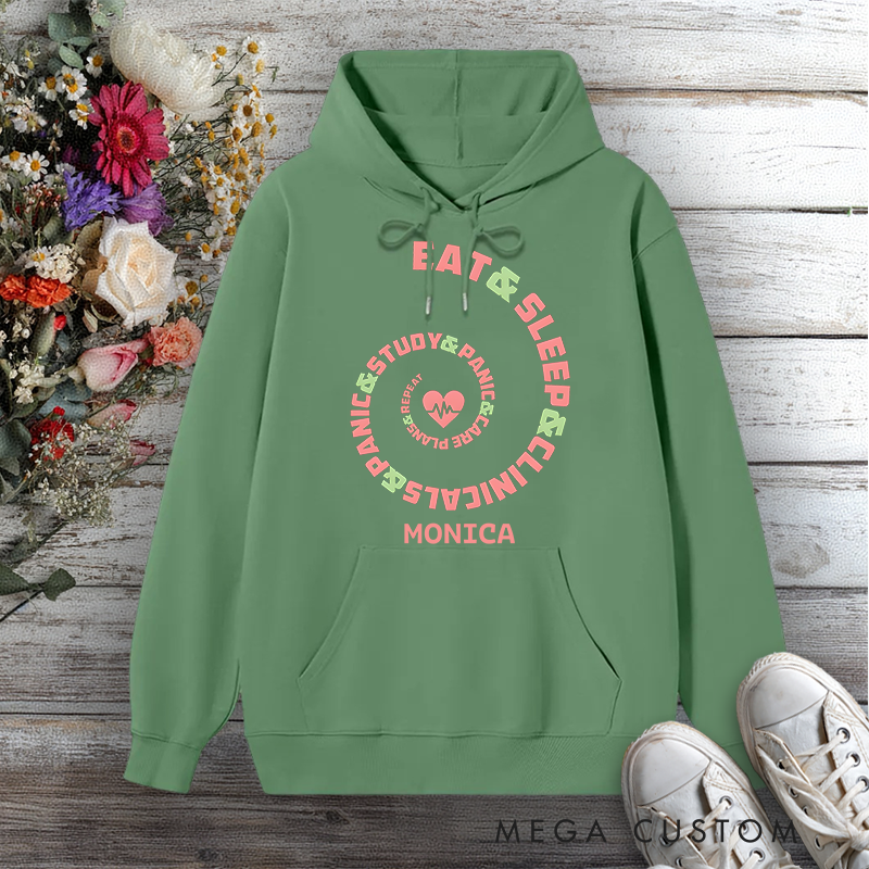 Personalized Hoodies for Nurse Eat Sleep Study Panic Nursing Life Spiral Design Hoodies International Nurse Day Gift