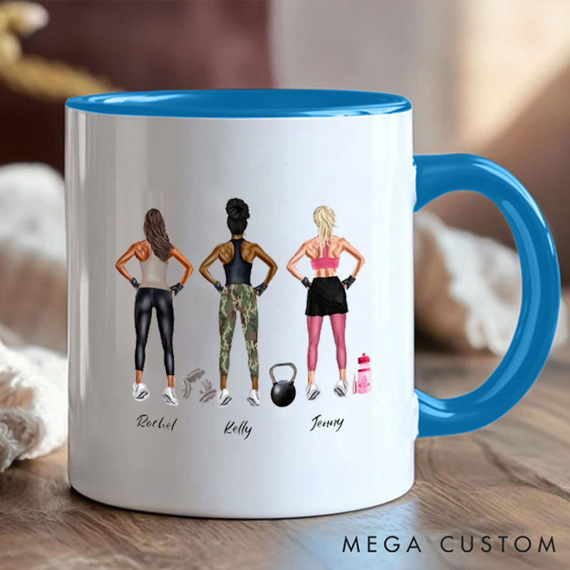 Personalized Fitness Squad Coffee Cup Mug with Gym Partner Names Gift for Fitness Enthusiasts Bodybuilders and Gym Lovers