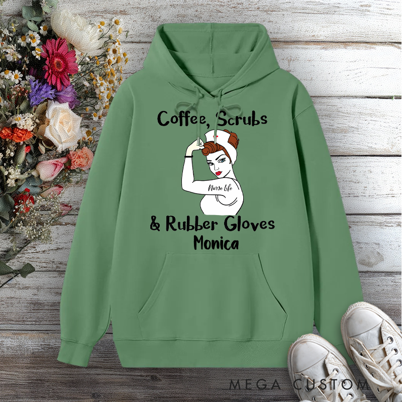 Personalized Hoodies for Nurse Coffee Scrubs Rubber Gloves Design Hoodies International Nurse Day Gift