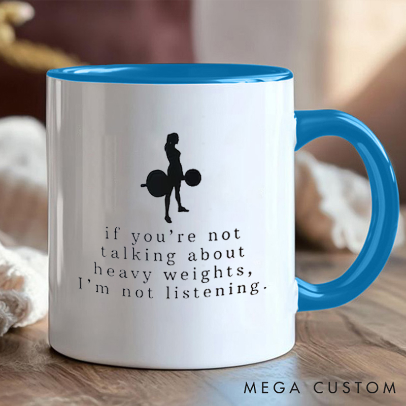 Personalized Heavy Weights Coffee Cup Mug with Funny Gym Quote for Fitness Enthusiasts Bodybuilders and Gym Lovers