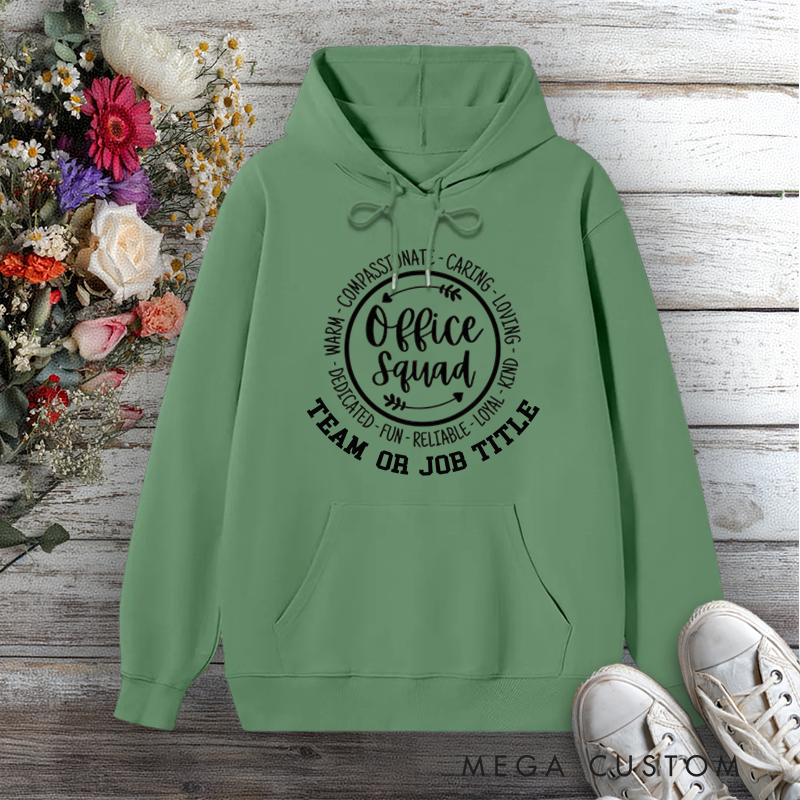 Personalized Hoodies for Office Squad Circular Word Design Team or Job Title Edition Gift for Office Worker